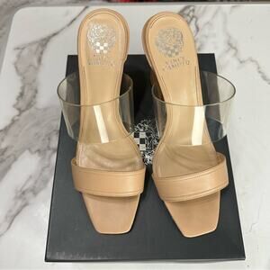 Vince Camuto Felima Mules Biscuit Soft Leather & Clear Size 11 Vaca Resort Club